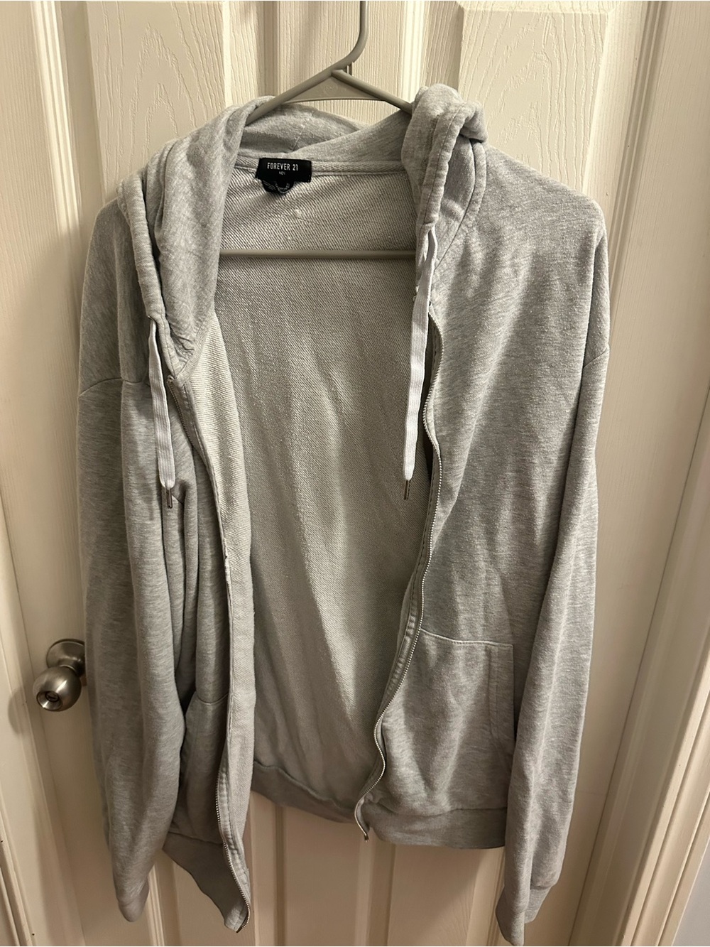Forever 21 Heather Gray Zip-Up Hooded Sweatshirt